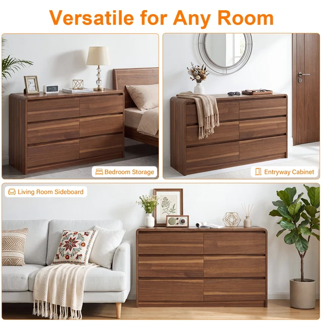 Alt view image 6 of 7 - Dresser, 6 Drawer Dresser with Spacious Countertop Storage Cabinet with Concealed Handles and Rounded Corner Design