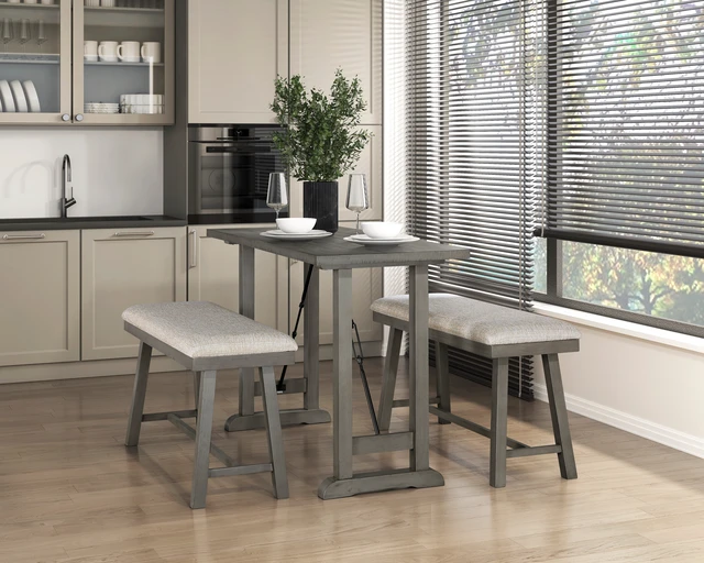 Alt view image 3 of 5 - Gray Finish Counter Height Bench Foam Cushioned Seat Design Kitchen Dining Furniture 1 pc, Light Gray, Wood, Benches