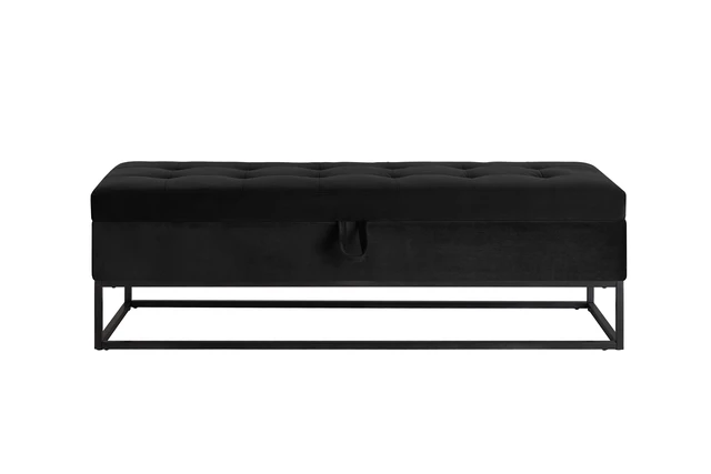 Alt view image 6 of 7 - 58.6 Inch Bed Bench Metal Base with Storage Velvet, Black, Benches Stools