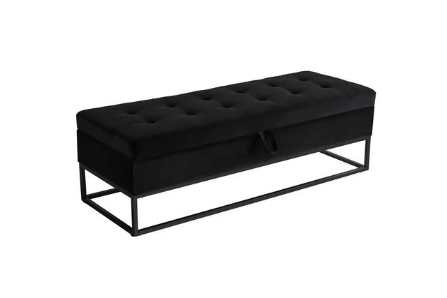 Alt view image 7 of 7 - 58.6 Inch Bed Bench Metal Base with Storage Velvet, Black, Benches Stools