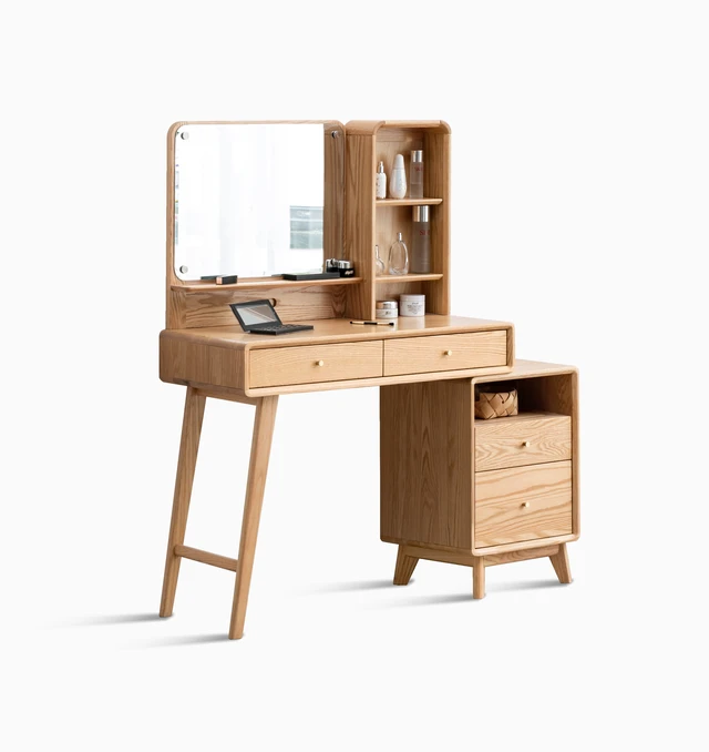 Alt view image 2 of 6 - Dresser Table Dresser Solid Oak Table Desk Top Compact Accessories Storage Width 90 cm Storage Drawer, Solid Wood