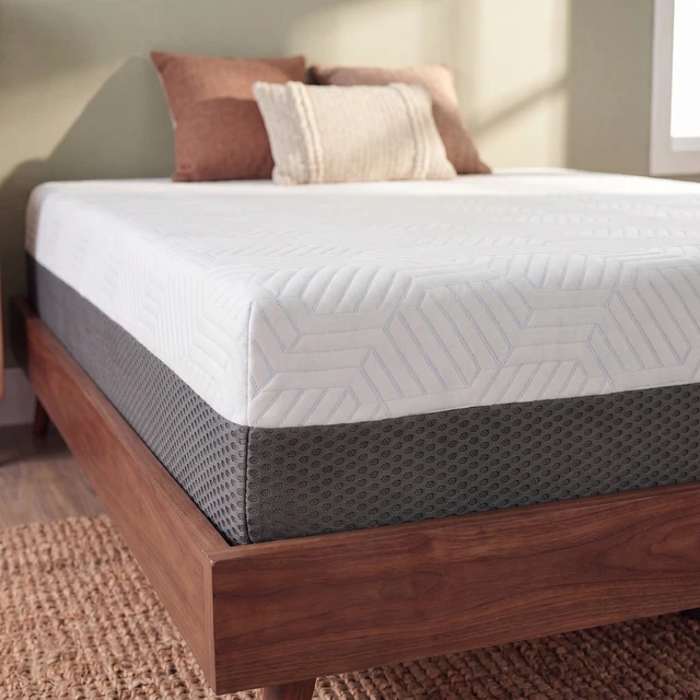 Alt view image 2 of 7 - 10 Inch Twin Medium Firm Gel Memory Foam Mattress with Temperature Regulating Cover, Grey White, Mattresses