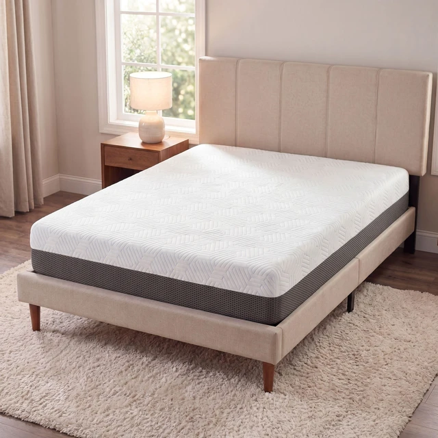 Main image of 8 Inch King Firm Gel Memory Foam Mattress with Temperature Regulating Cover, Grey White, Mattresses