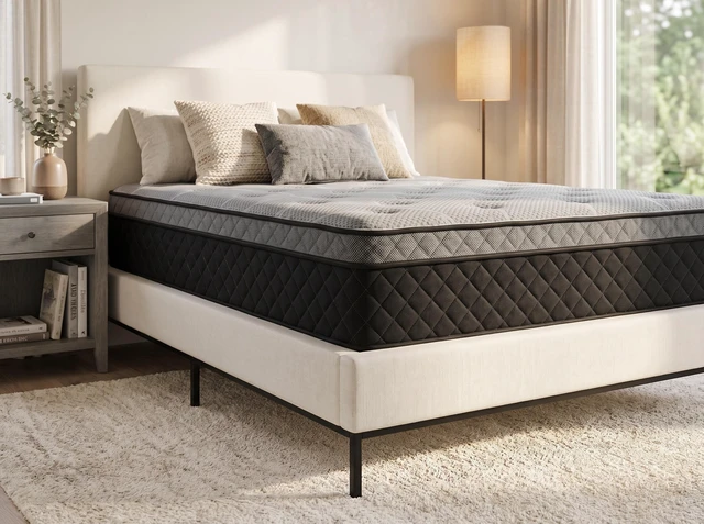 Alt view image 2 of 7 - Hybrid 12 Inch Medium Firm Twin Mattress with Pocketed Coil System, Black Gray, Foam and Spring, Mattresses