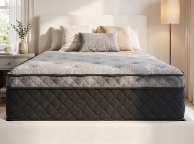 Alt view image 3 of 7 - Hybrid 12 Inch Medium Firm Twin Mattress with Pocketed Coil System, Black Gray, Foam and Spring, Mattresses