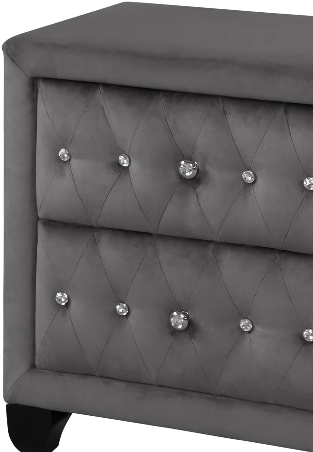 Alt view image 3 of 5 - Crystal Tufted 2 Drawer Nightstand Upholstered with Velvet Fabric Made, Gray, Wood