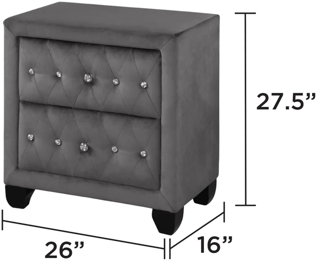 Alt view image 2 of 5 - Crystal Tufted 2 Drawer Nightstand Upholstered with Velvet Fabric Made, Gray, Wood