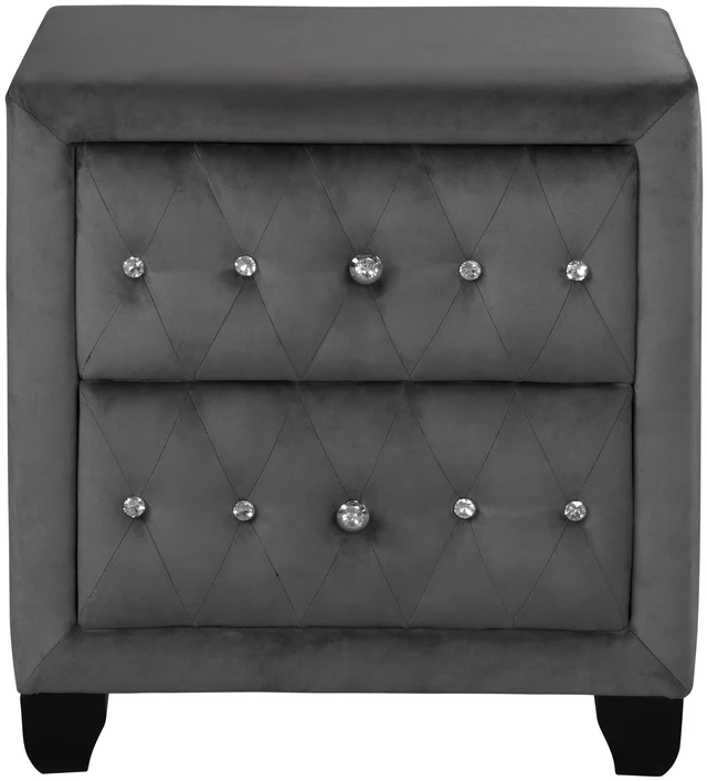 Main image of Crystal Tufted 2 Drawer Nightstand Upholstered with Velvet Fabric Made, Gray, Wood