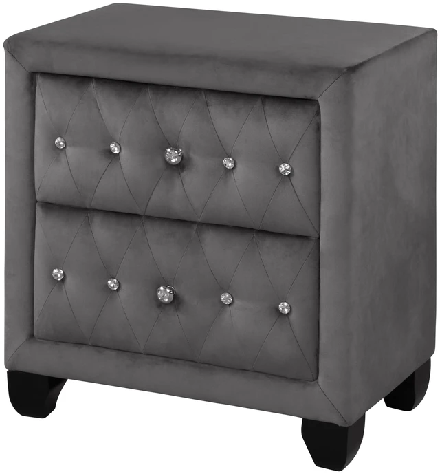 Alt view image 4 of 5 - Crystal Tufted 2 Drawer Nightstand Upholstered with Velvet Fabric Made, Gray, Wood