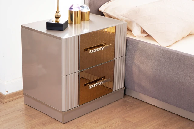 Alt view image 2 of 5 - Lorenzo Detailed 2 Drawer Nightstand Made with in Same Warehouse Inventory, Gray, Wood
