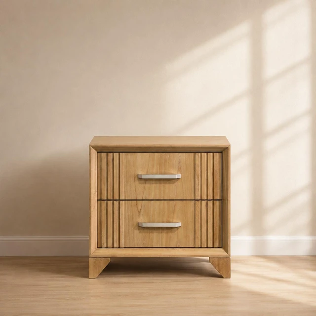 Main image of Nightstand with Full Extension Drawer, Rubber Wood Frame and Natural Finish for Bedside Storage