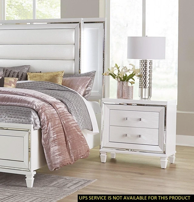 Main image of Glamorous Silver Finish 1 pc Nightstand Drawers Acrylic Bar Pulls Furniture, White, Wood