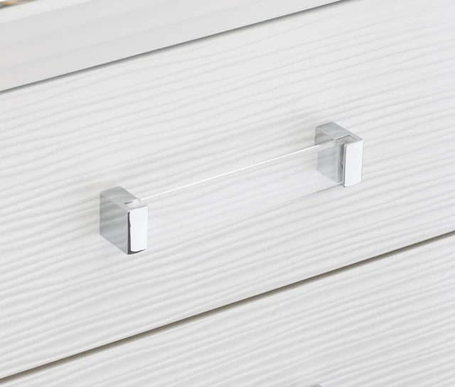 Alt view image 4 of 7 - Glamorous Silver Finish 1 pc Nightstand Drawers Acrylic Bar Pulls Furniture, White, Wood