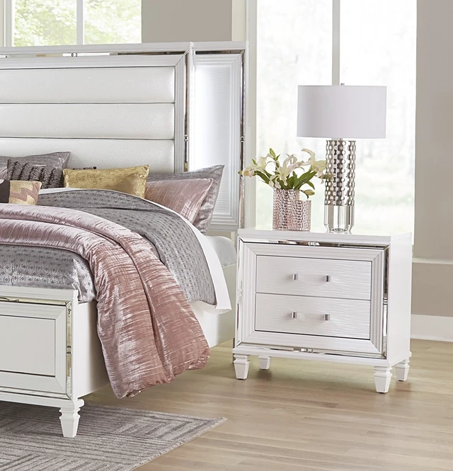 Alt view image 6 of 7 - Glamorous Silver Finish 1 pc Nightstand Drawers Acrylic Bar Pulls Furniture, White, Wood