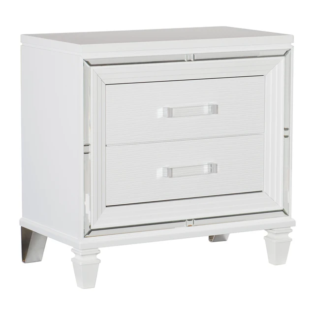 Alt view image 3 of 7 - Glamorous Silver Finish 1 pc Nightstand Drawers Acrylic Bar Pulls Furniture, White, Wood