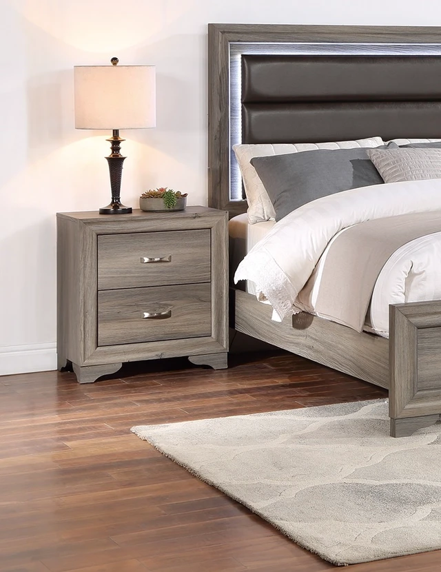 Alt view image 2 of 7 - 1 pc Nightstand Wooden Bedside Table 2 Drawers Furniture, Natural, Rubber Wood