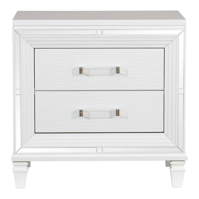 Alt view image 2 of 7 - Glamorous Silver Finish 1 pc Nightstand Drawers Acrylic Bar Pulls Furniture, White, Wood