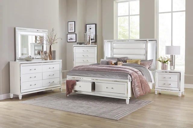 Alt view image 7 of 7 - Glamorous Silver Finish 1 pc Nightstand Drawers Acrylic Bar Pulls Furniture, White, Wood