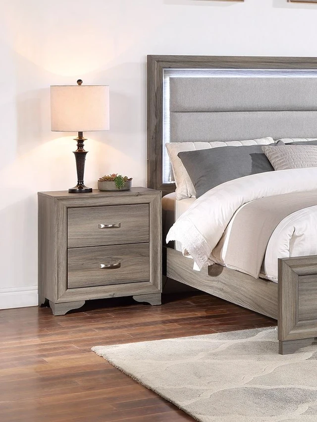 Main image of 1 pc Nightstand Wooden Bedside Table 2 Drawers Furniture, Natural, Rubber Wood
