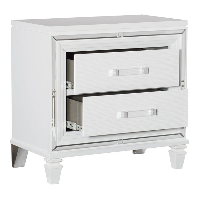 Alt view image 5 of 7 - Glamorous Silver Finish 1 pc Nightstand Drawers Acrylic Bar Pulls Furniture, White, Wood