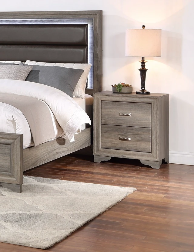 Alt view image 5 of 7 - 1 pc Nightstand Wooden Bedside Table 2 Drawers Furniture, Natural, Rubber Wood
