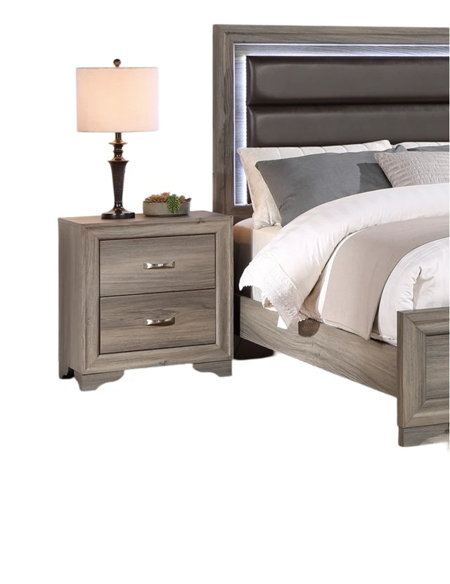 Alt view image 6 of 7 - 1 pc Nightstand Wooden Bedside Table 2 Drawers Furniture, Natural, Rubber Wood