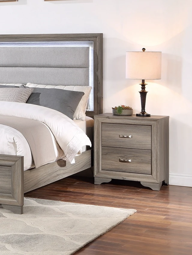 Alt view image 4 of 7 - 1 pc Nightstand Wooden Bedside Table 2 Drawers Furniture, Natural, Rubber Wood