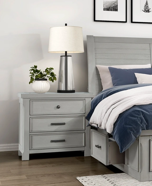Alt view image 4 of 5 - 1 pc Gray Finish Nightstand with Drawers Storage Wooden Furniture Bedside Cabinet, Light Gray, Wood
