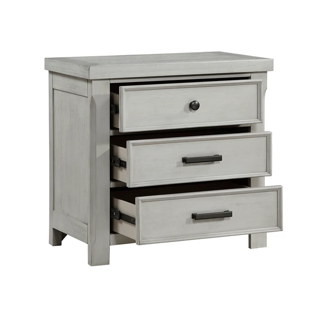 Alt view image 2 of 5 - 1 pc Gray Finish Nightstand with Drawers Storage Wooden Furniture Bedside Cabinet, Light Gray, Wood