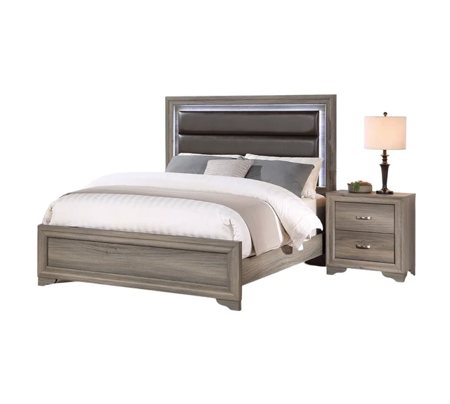 Alt view image 7 of 7 - 1 pc Nightstand Wooden Bedside Table 2 Drawers Furniture, Natural, Rubber Wood