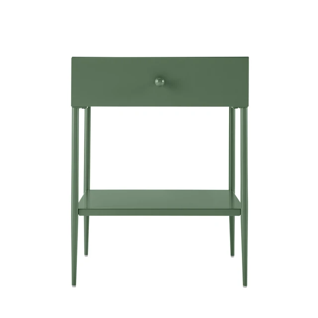 Alt view image 4 of 7 - Colette Green Metal 1 Drawer Nightstand with Bottom Shelf and Tapered Legs