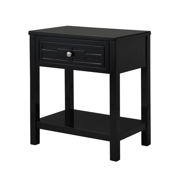 Alt view image 2 of 6 - Dylan 23 Inch Wooden End Side Table Nightstand with Glass Top and Drawer, Black, MDF