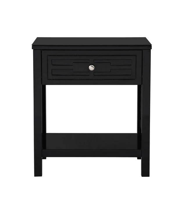 Alt view image 3 of 6 - Dylan 23 Inch Wooden End Side Table Nightstand with Glass Top and Drawer, Black, MDF