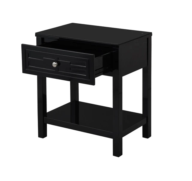 Alt view image 5 of 6 - Dylan 23 Inch Wooden End Side Table Nightstand with Glass Top and Drawer, Black, MDF
