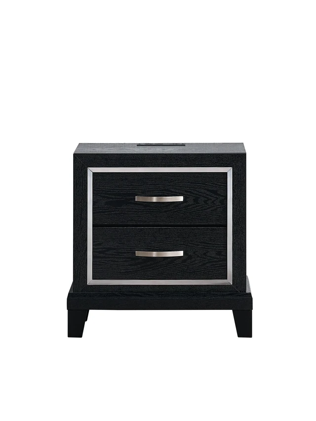 Alt view image 2 of 7 - Livingston 2 Drawer Nightstand with USB Outlets, Black, Wood