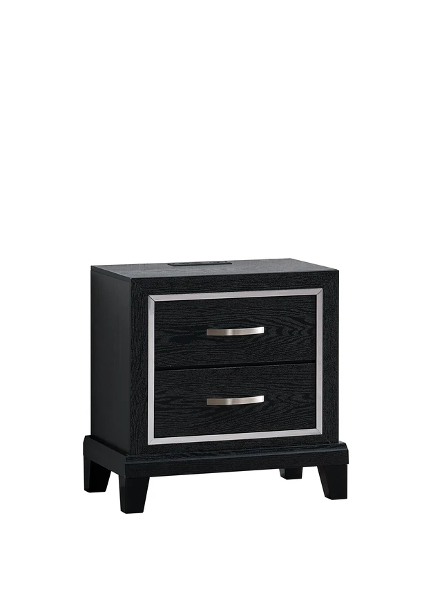 Alt view image 3 of 7 - Livingston 2 Drawer Nightstand with USB Outlets, Black, Wood