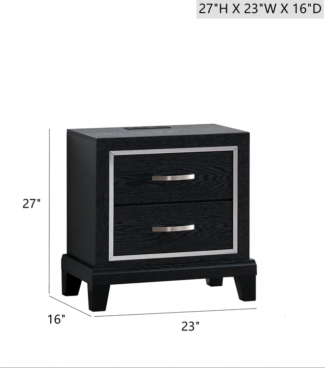 Alt view image 7 of 7 - Livingston 2 Drawer Nightstand with USB Outlets, Black, Wood