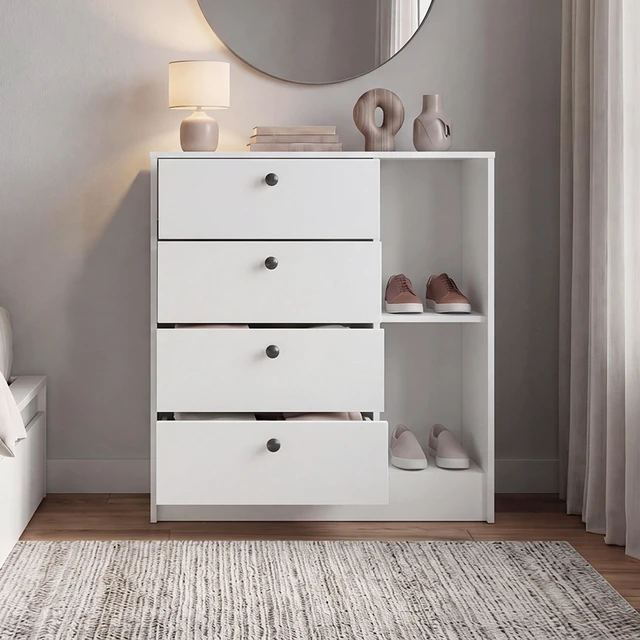 Alt view image 2 of 7 - 4 Drawer Nightstand with Storage, Bedside Table, White, Particle Board