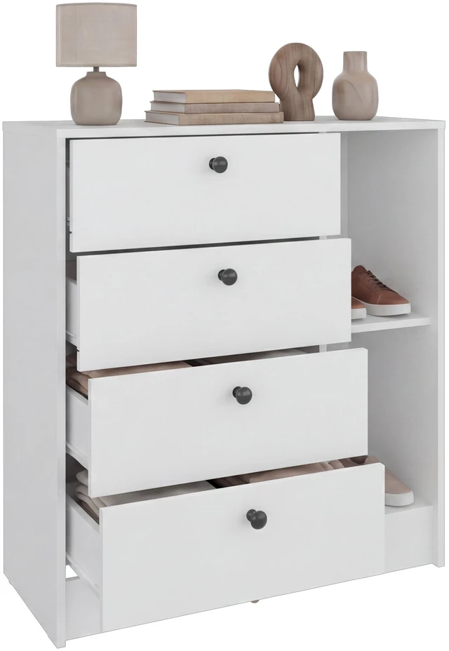 Alt view image 4 of 7 - 4 Drawer Nightstand with Storage, Bedside Table, White, Particle Board