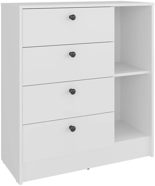 Alt view image 3 of 7 - 4 Drawer Nightstand with Storage, Bedside Table, White, Particle Board