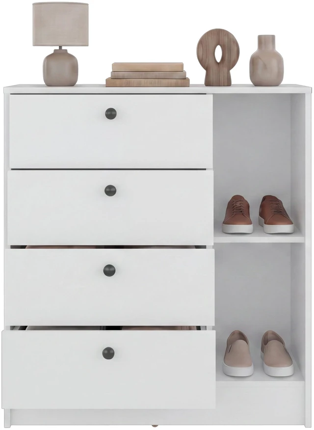 Alt view image 6 of 7 - 4 Drawer Nightstand with Storage, Bedside Table, White, Particle Board