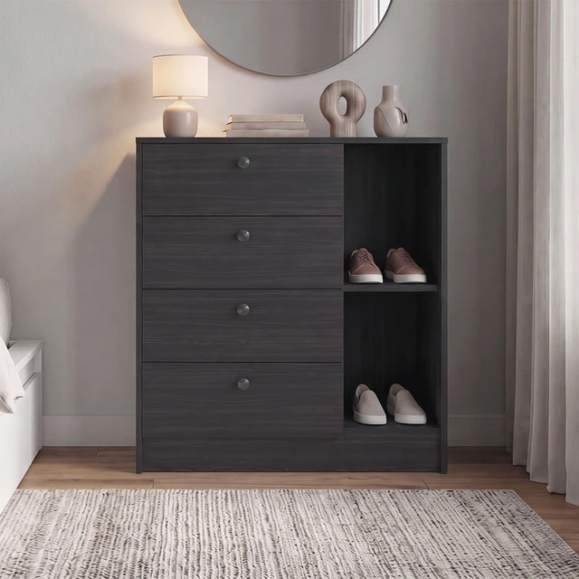 Main image of 4 Drawer Nightstand with Storage, Bedside Table, Wenge, Particle Board