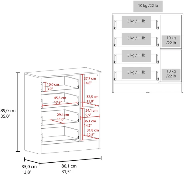 Alt view image 7 of 7 - 4 Drawer Nightstand with Storage, Bedside Table, White, Particle Board
