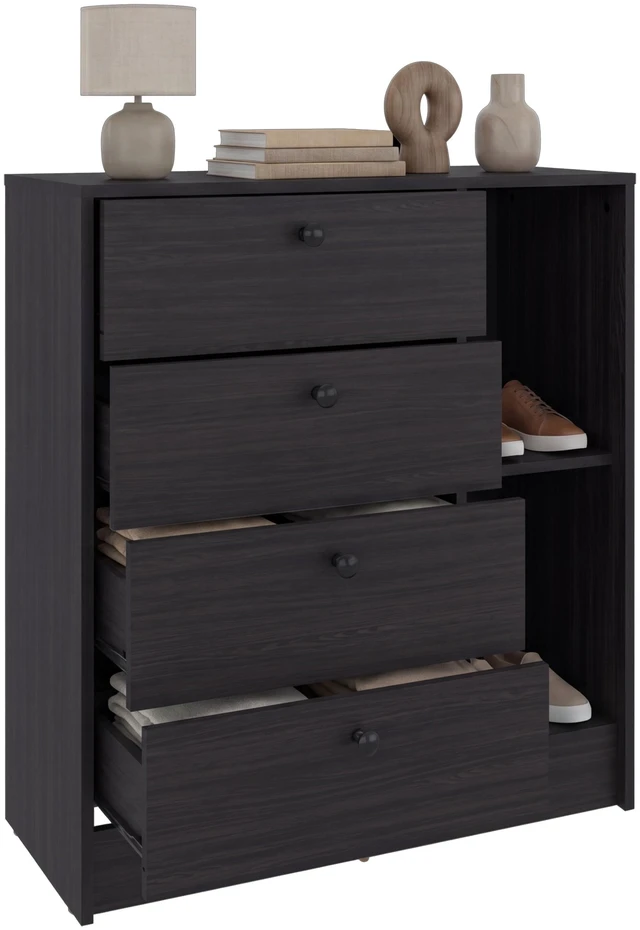 Alt view image 4 of 7 - 4 Drawer Nightstand with Storage, Bedside Table, Wenge, Particle Board