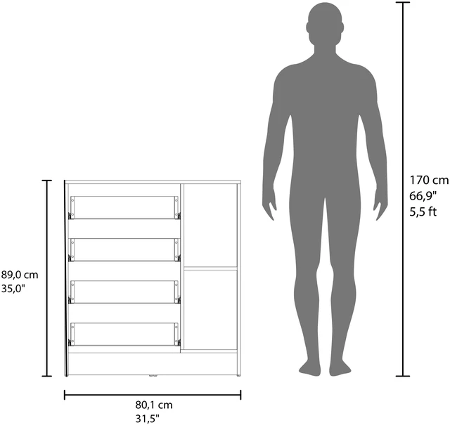 Alt view image 6 of 7 - 4 Drawer Nightstand with Storage, Bedside Table, Wenge, Particle Board