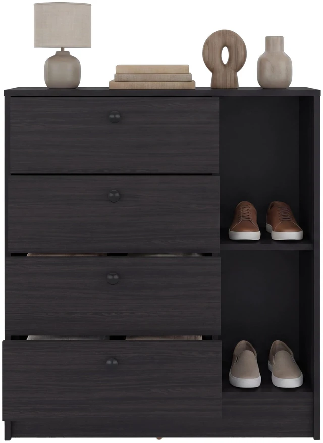 Alt view image 5 of 7 - 4 Drawer Nightstand with Storage, Bedside Table, Wenge, Particle Board