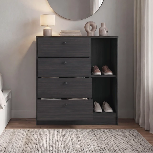 Alt view image 2 of 7 - 4 Drawer Nightstand with Storage, Bedside Table, Wenge, Particle Board