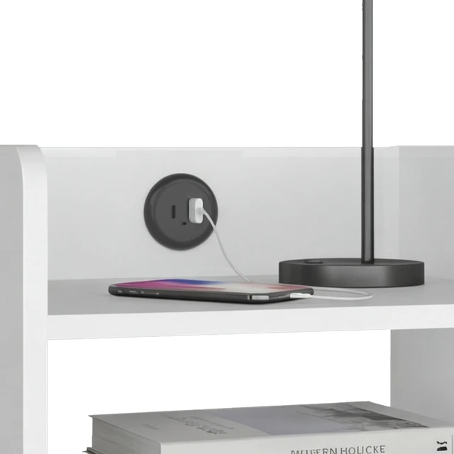Alt view image 5 of 7 - Nightstand with USB Port, Open Shelf Storage and Bedside Table, White, Particle Board