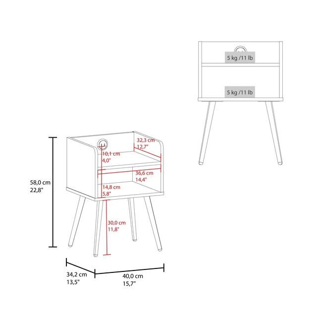 Alt view image 6 of 7 - Nightstand with USB Port, Open Shelf Storage and Bedside Table, White, Particle Board