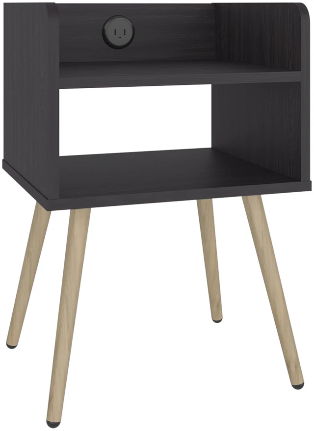 Alt view image 3 of 7 - Nightstand with USB Port, Open Shelf Storage and Bedside Table, Wenge, Particle Board